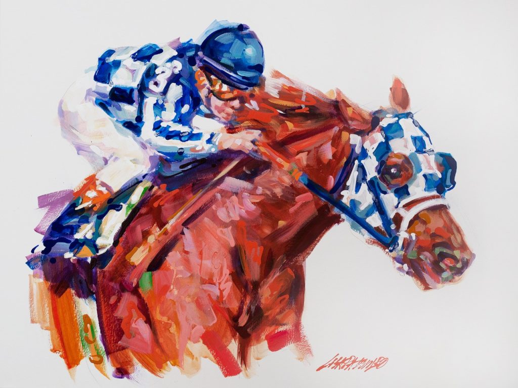 drawing of a racehorse and jockey